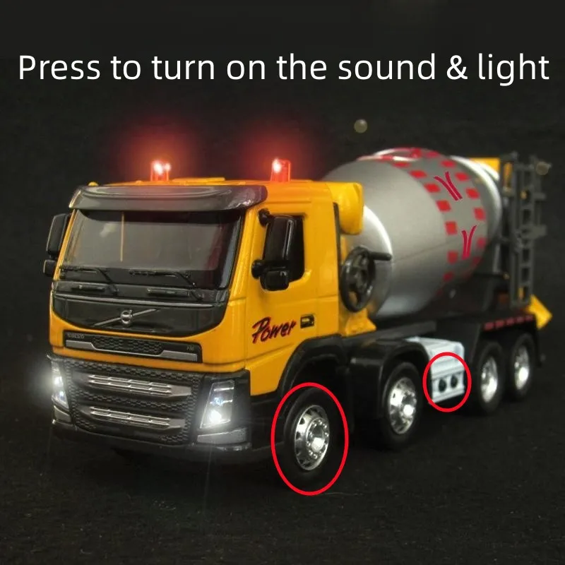 Volvo Concrete Mixer Truck 1/50 Toy Lorry Engineering Car Miniature Vehicle Diecast Metal Model Sound Light Collection Gift Boy