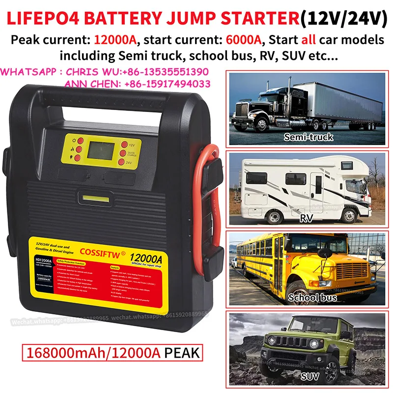 12000A Jump Starter 16800mAh Car Battery Charger 12V 24V Portable Jump Pack