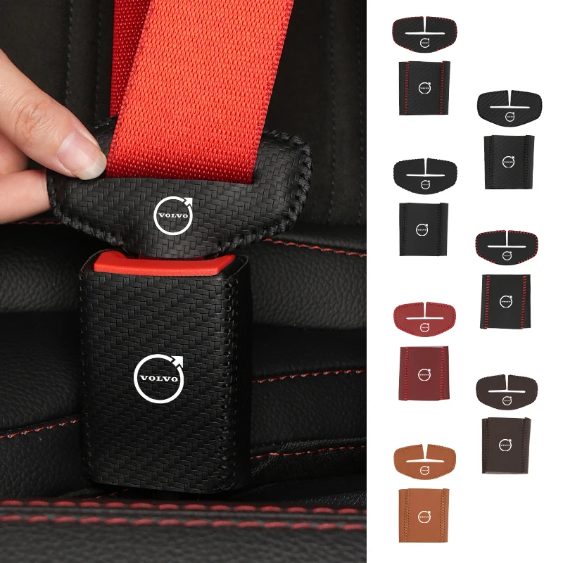 

2Sets Leather Car Logo Seat Belt Buckle Protector Cover Only For Front Seat Belt For Volvo AWD C30 C70 S60 S80 S90 T6 V40 V50