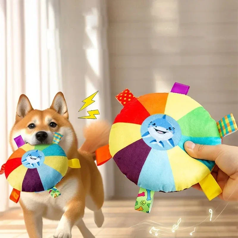 Lustige Regenbogen Plüsch Fliegende Untertasse Hundespielzeug Outdoor Interaktive Trainingsspiele Kauspielzeug Haustiere Fliegende Scheiben Spielzeug Hundezubehör