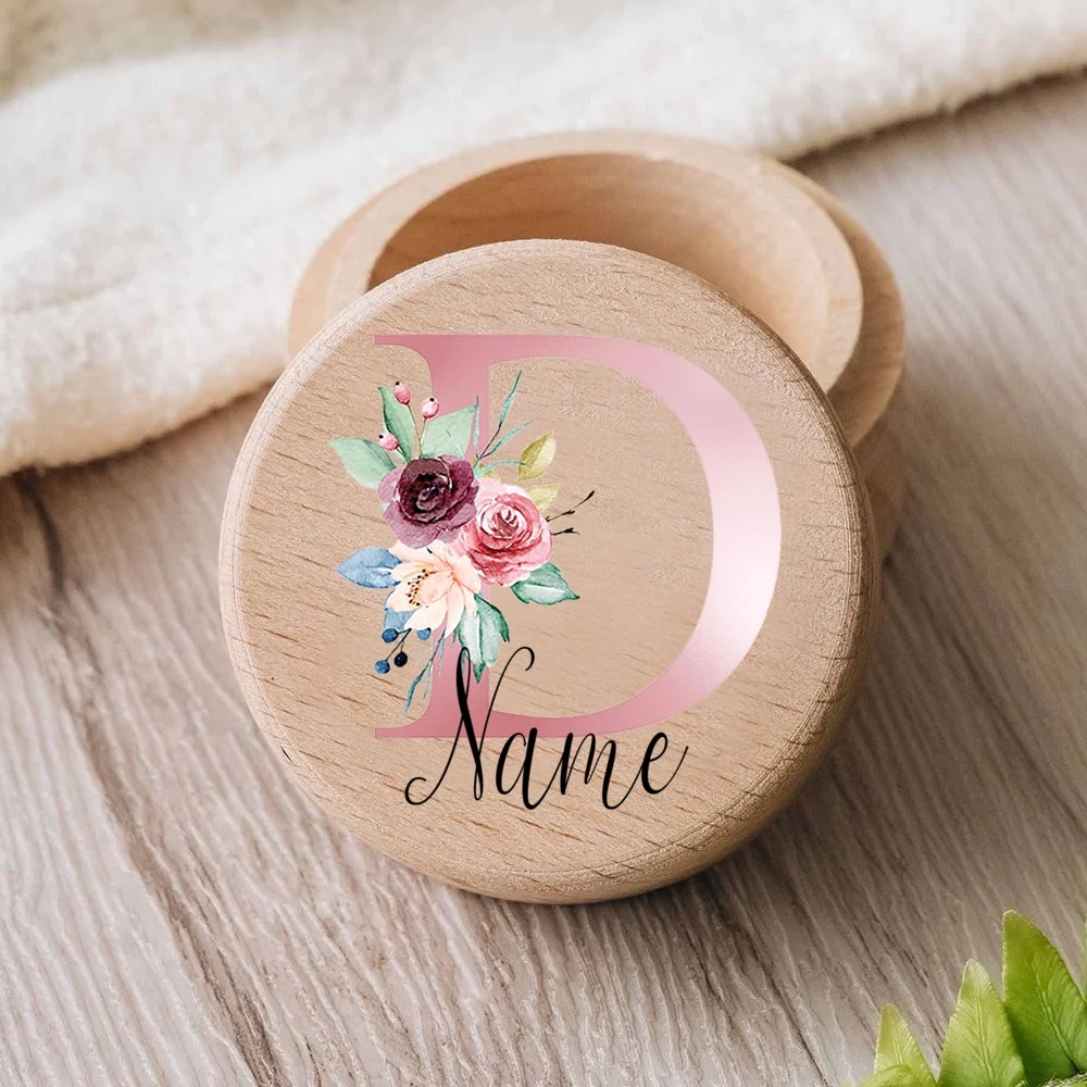 Personalised Letter with Name Baby Tooth Box Custom Girl Keepsake Teeth Umbilical Curl Hair Wooded Collect Case Baby Shower Gift