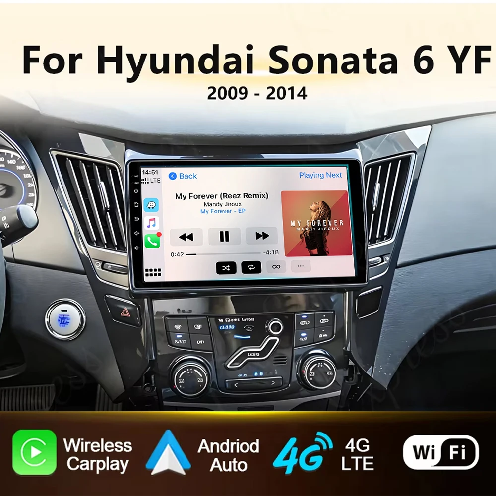 9 Inch Android For Hyundai Sonata 6 YF 2009 - 2014 Carplay Car Radio Multimedia GPS Navigation Screen Stereo Head Unit 4G DSP BT