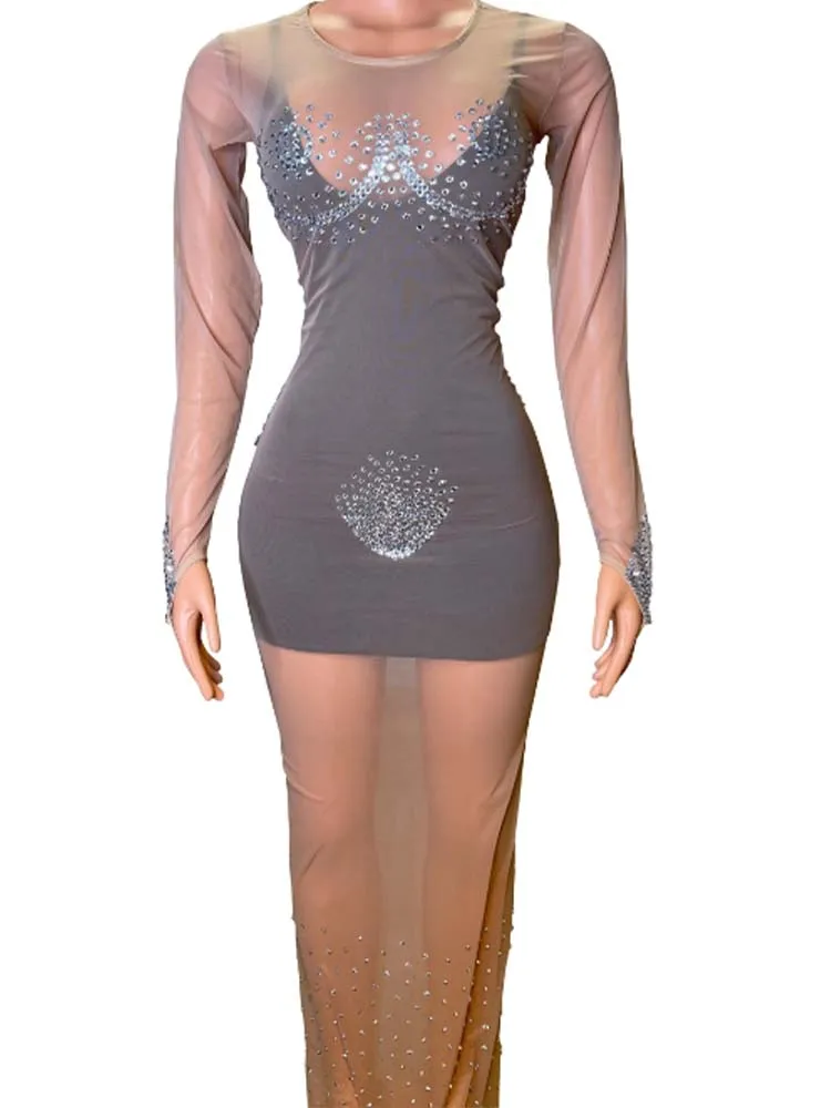 High Quality Hot Stamping Sexy See Through Elastic Dress+Suspender Bottom Skirt 2024 New Fashionable Custom Women'S Clothing