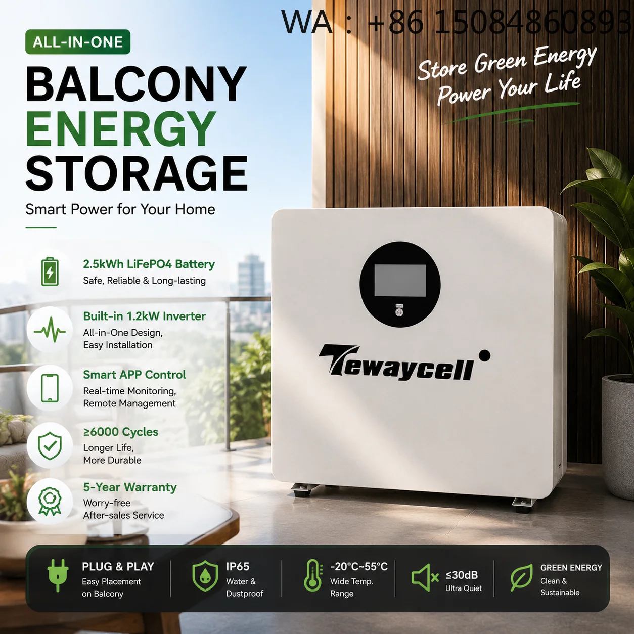 

Plug And Play Solar SystemAll-in-One 2.5kWh LiFePO4 Battery With 1.2kW Inverter IP65 Balcony Solar Energy Storage Systemhybrid I