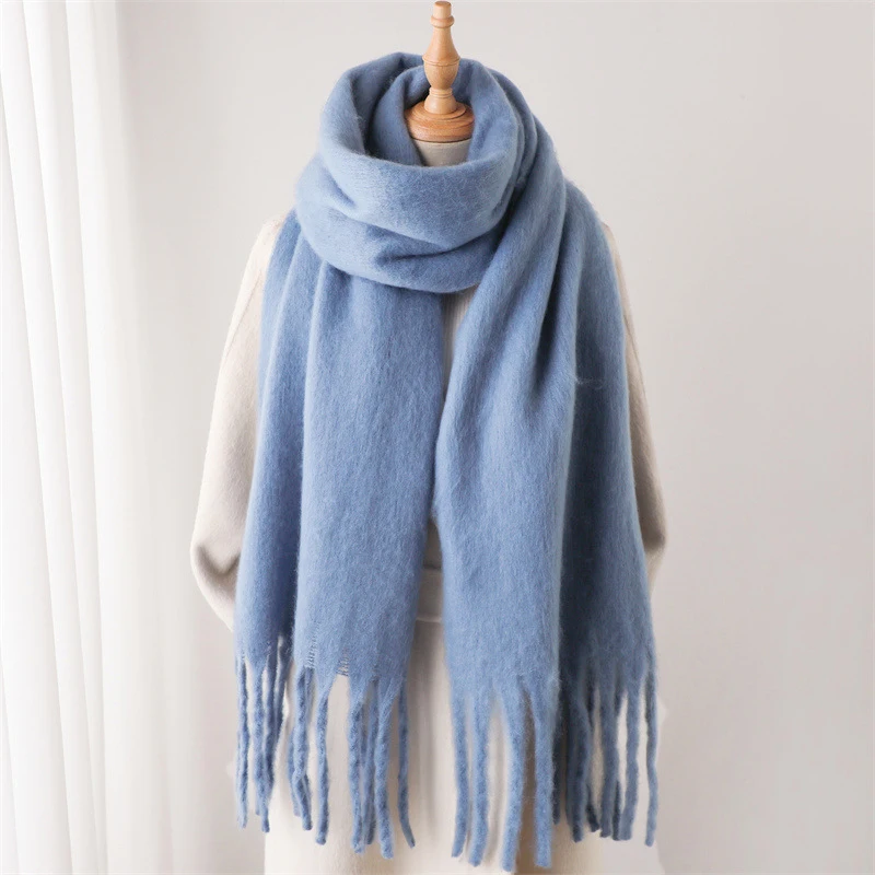 Luxury Imitation Cashmere Women Scarf Winter Shawl And Wrap Bandana Pashmina Tassel Female Foulard Thick Blanket Solid Colors