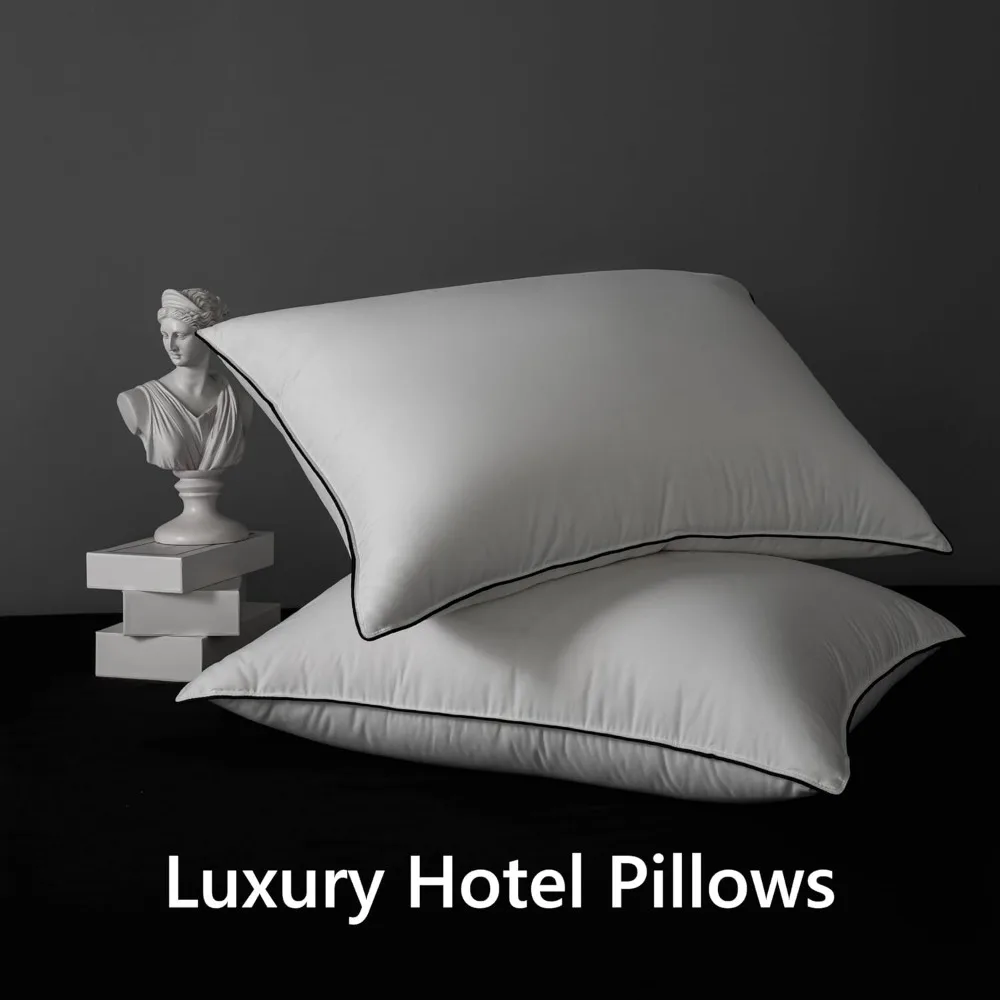 Luxury Hungarian Goose Down Pillows Queen Size Set of 2, Medium Firm Bed Pillows for Sleeping, Hotel Pillows, 750 Fill Power