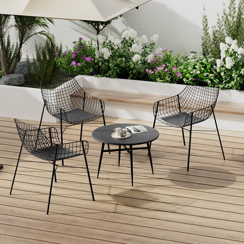 

Outdoor courtyard table and chair combination Garden sales office Villa B & B terrace Outdoor leisure Simple wrought iron table