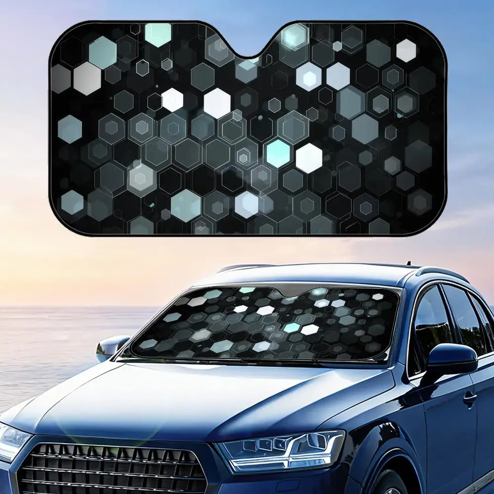 

Солнцезащитный козырек с абстрактным шестиугольным узором, складной, для лобового стекла автомобиля, защита от УФ-излучения, отражающий, теплоизоляционный, многоразовый чехол