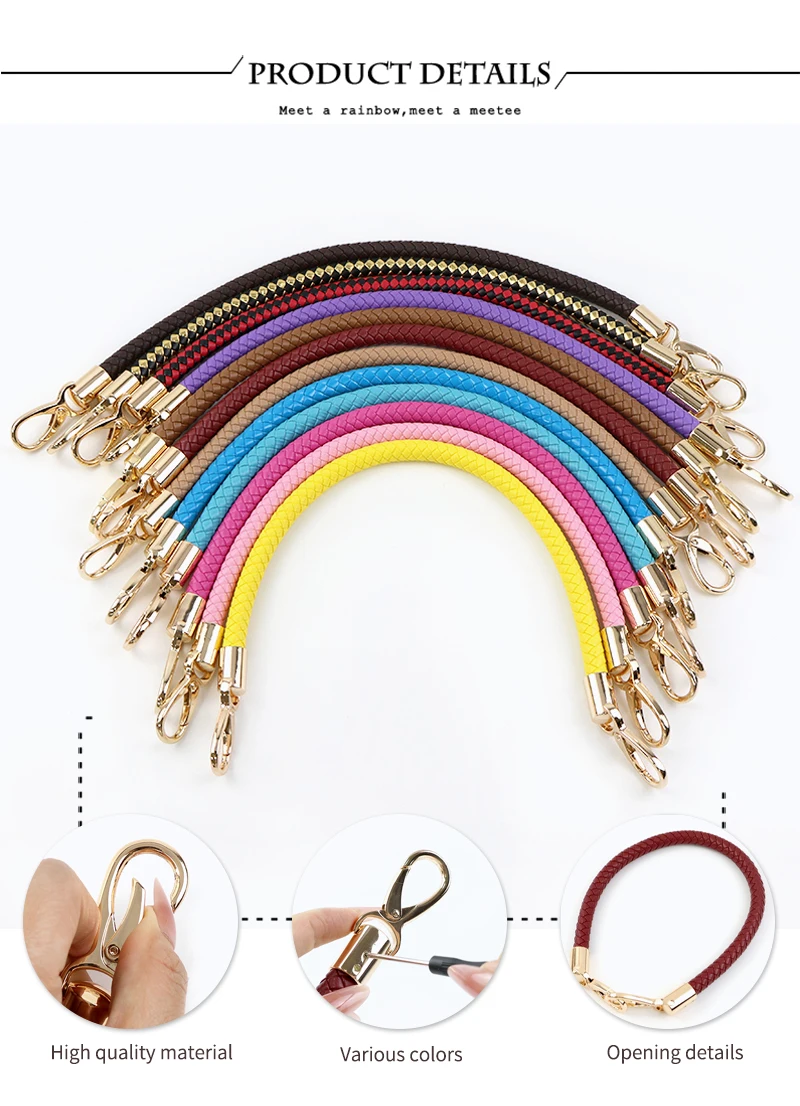 2Pcs Deepeel 30/40/50/60cm Leather Bag Handles Woven Rope Shoulder Strap Metal Buckles Handbag DIY Replace Bags Accessories