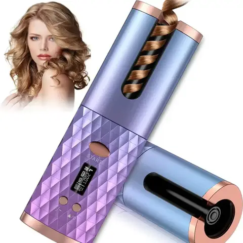 Ceramic Cordless Automatic Hair Curling Iron with 6 Temperature and Timer Settings for Fast, Portable Rechargeable Auto Curling