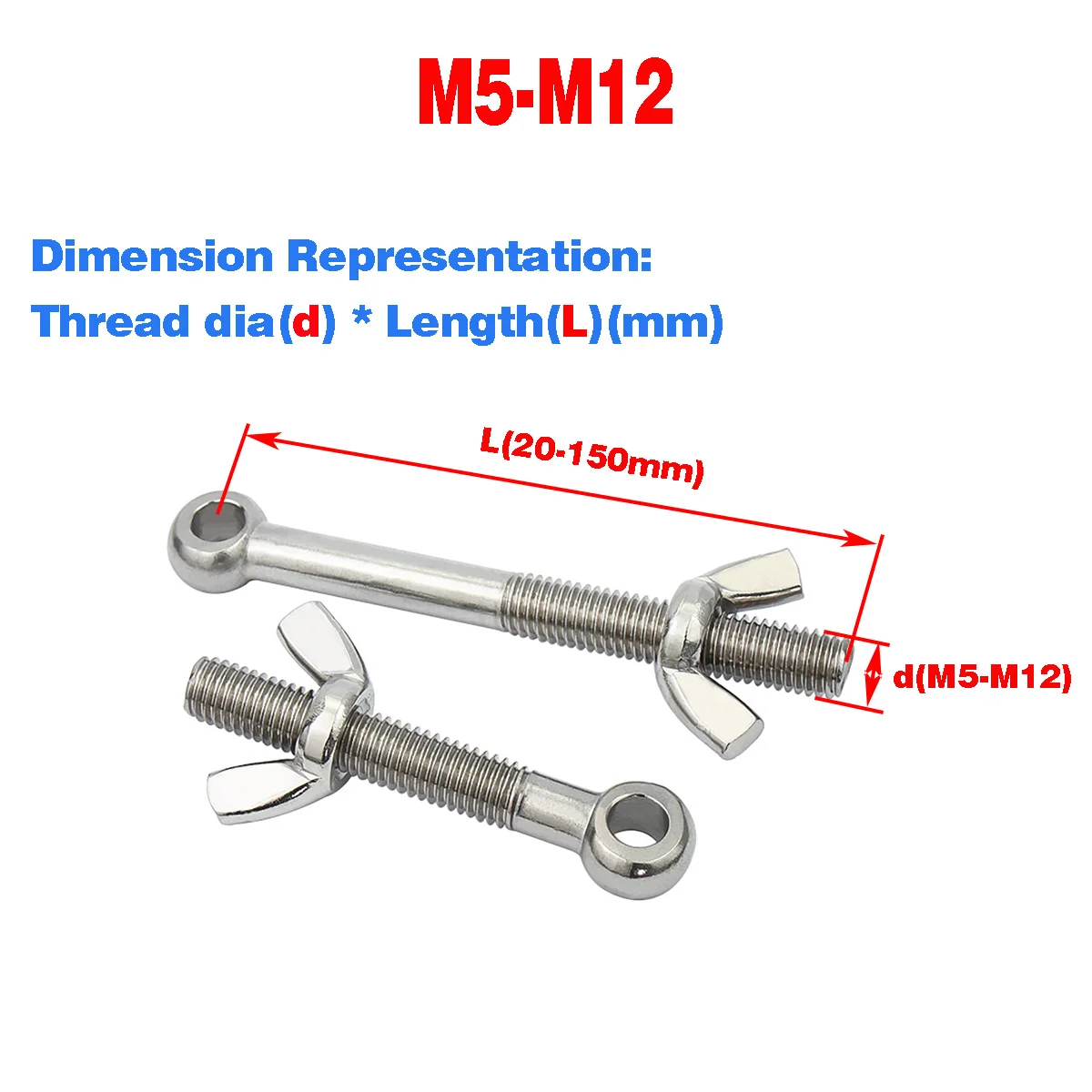 

304 Stainless Steel Union Bolt + Butterfly Nut Set / Fisheye Union Screw With Hole M5M6M8M10M12