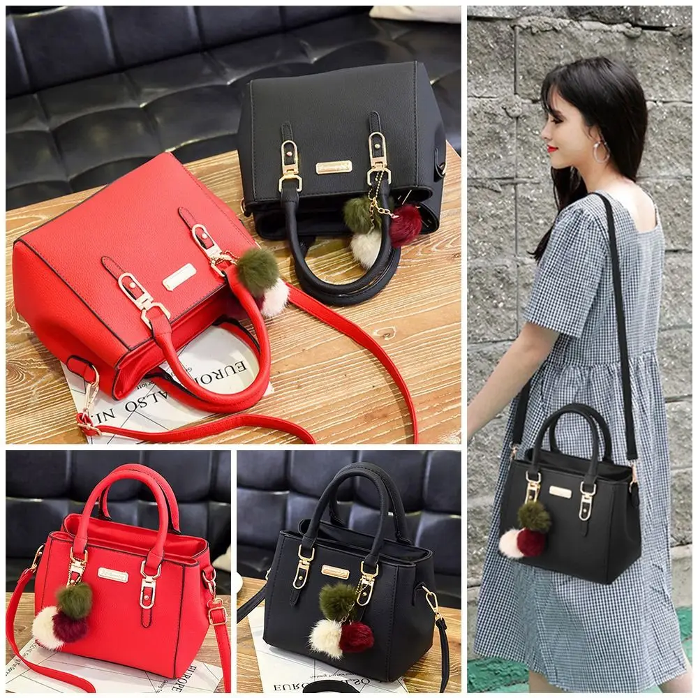 Ladies Fashion Handbag Shoulder Purse Women Crossbody Leather Tote Bag With Hairball Pendant Luxury Messenger Bag