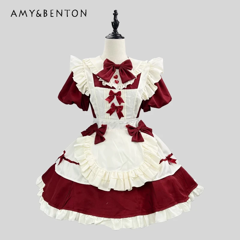 

French Design Red Christmas Women's Clothing 2025 Autumn Winter New Cute Y2k Long Sleeve Plus Size Sweet Lolita Dresses Ladies
