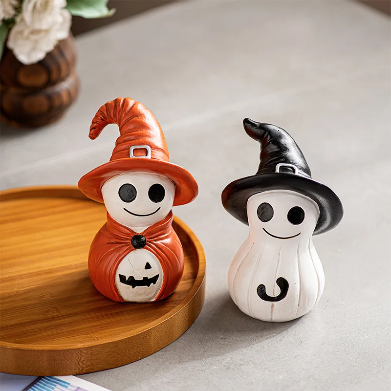 

Halloween Smiling Ghost Wizard Ornament Creative Resin Figurines Crafts Halloween Home Decor Desktop Ornament for Party Gifts
