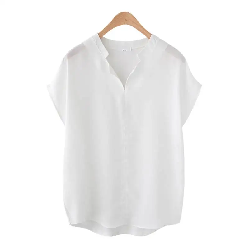 Verão novo plus size feminino solto cor pura v-ne ort sve irt grande irt para plus size feminino confortável ajuste blusa
