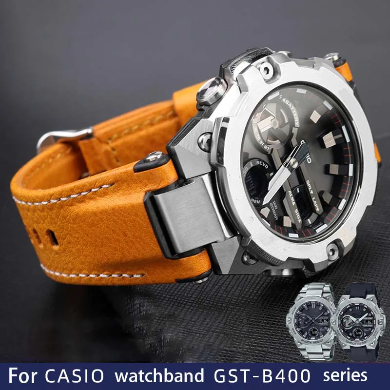 

Convex Leather watch band for Casio 5657 GST-B400 series watch strap accessories G-Shock wristband 14mm Canvas veneer Bracelet