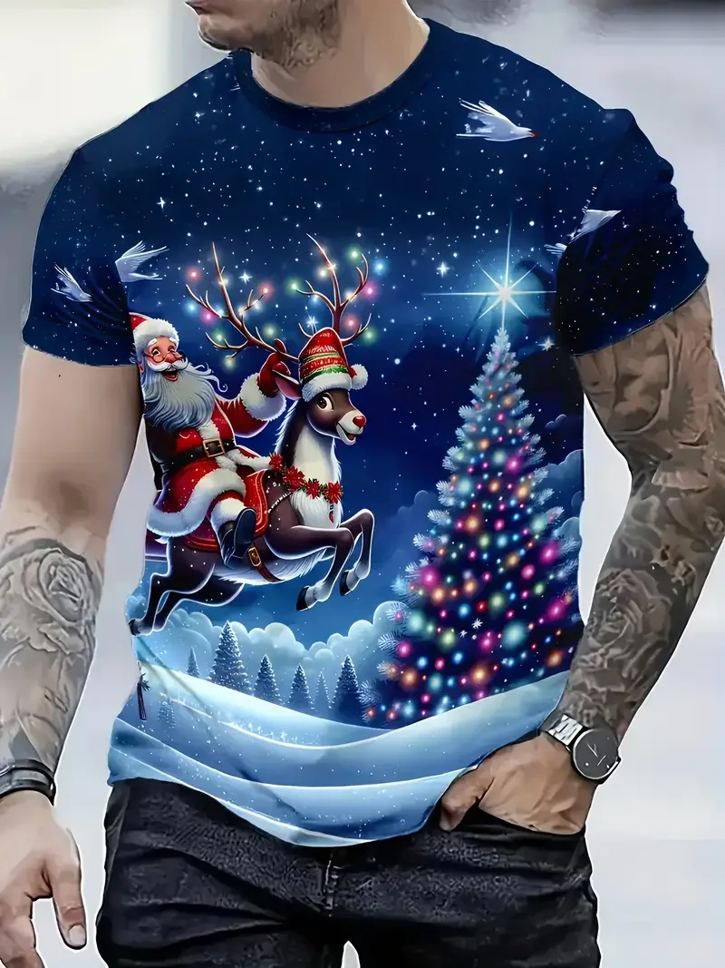 New 3D Santa Claus Print T-Shirt Retro Street Style Loose Fit Short Sleeve Tshirt Breathable High Quality Tops Men Women Clothes