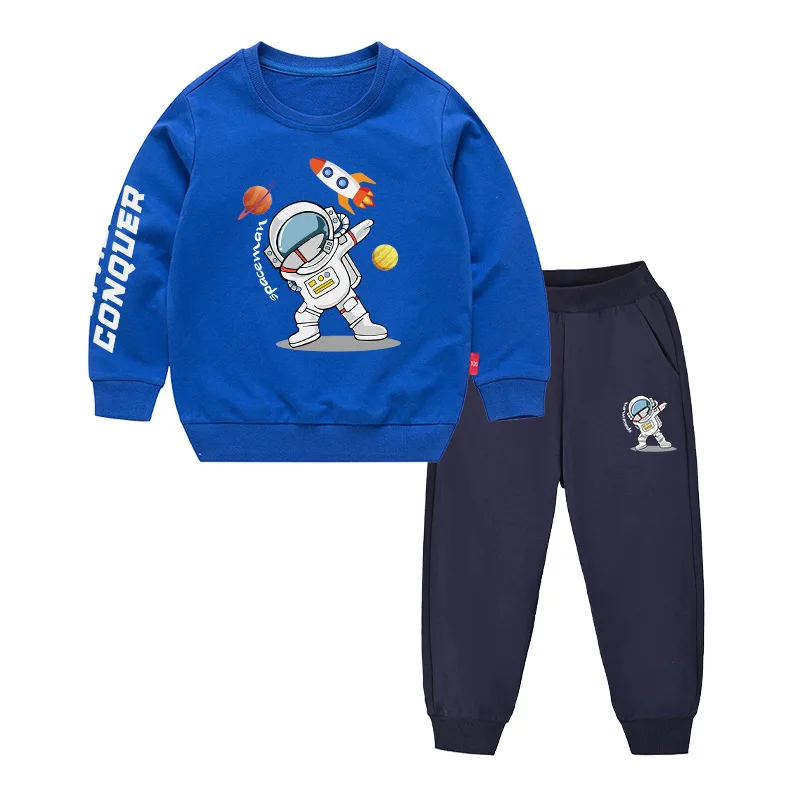 

2023 Winter Clothing Sets for Boys Girls Fashion Long Sleeve Sweatshirts + Sweatpants Letter Astronaut Print Children Tracksuit