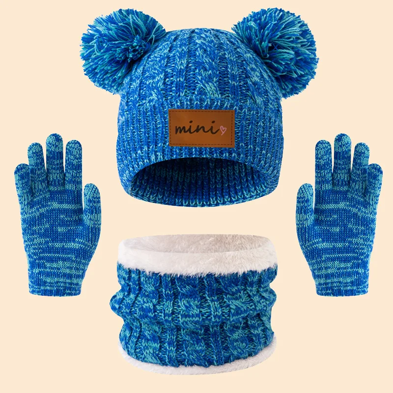 Gorros, bufandas y guantes de punto de 3 piezas para niños, aptos para niños de 3 a 12 años para mantener el calor al aire libre en invierno.