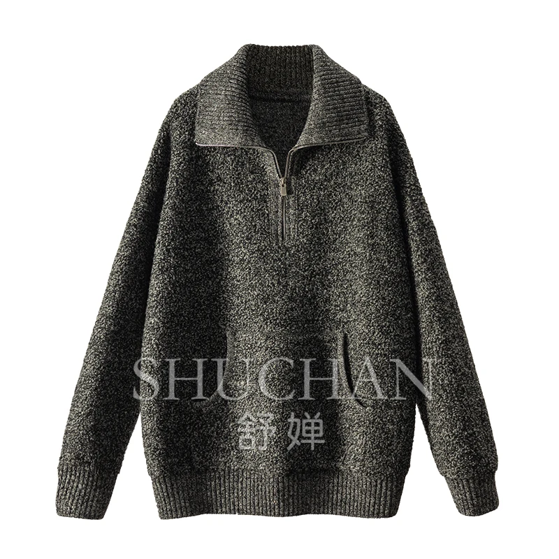 Fancy Yarn Oversized 100 Wool Half Zipper Sweater Women Thick 800g  Sweater Mujer Pullover Korean Fashion  Long Sleeve Top