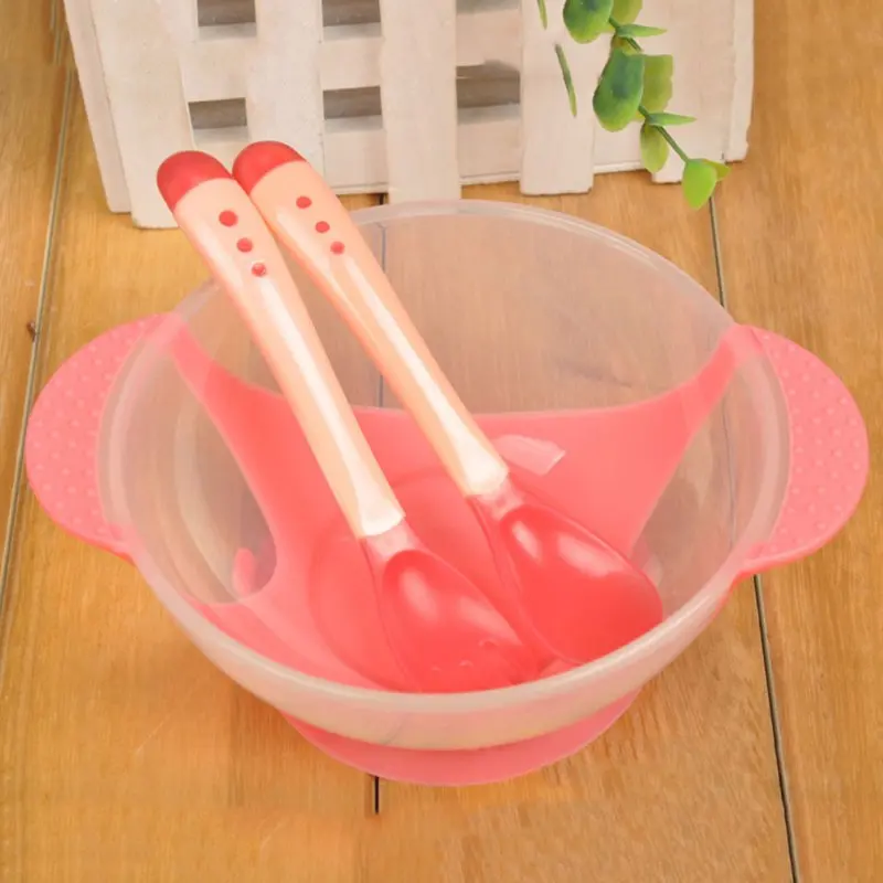 3Pcs/Set Baby Infant Feeder Tableware Waterproof Suction Cup Spoon Fork Suit Toddler Newborn Training Feeding Bowl Kits