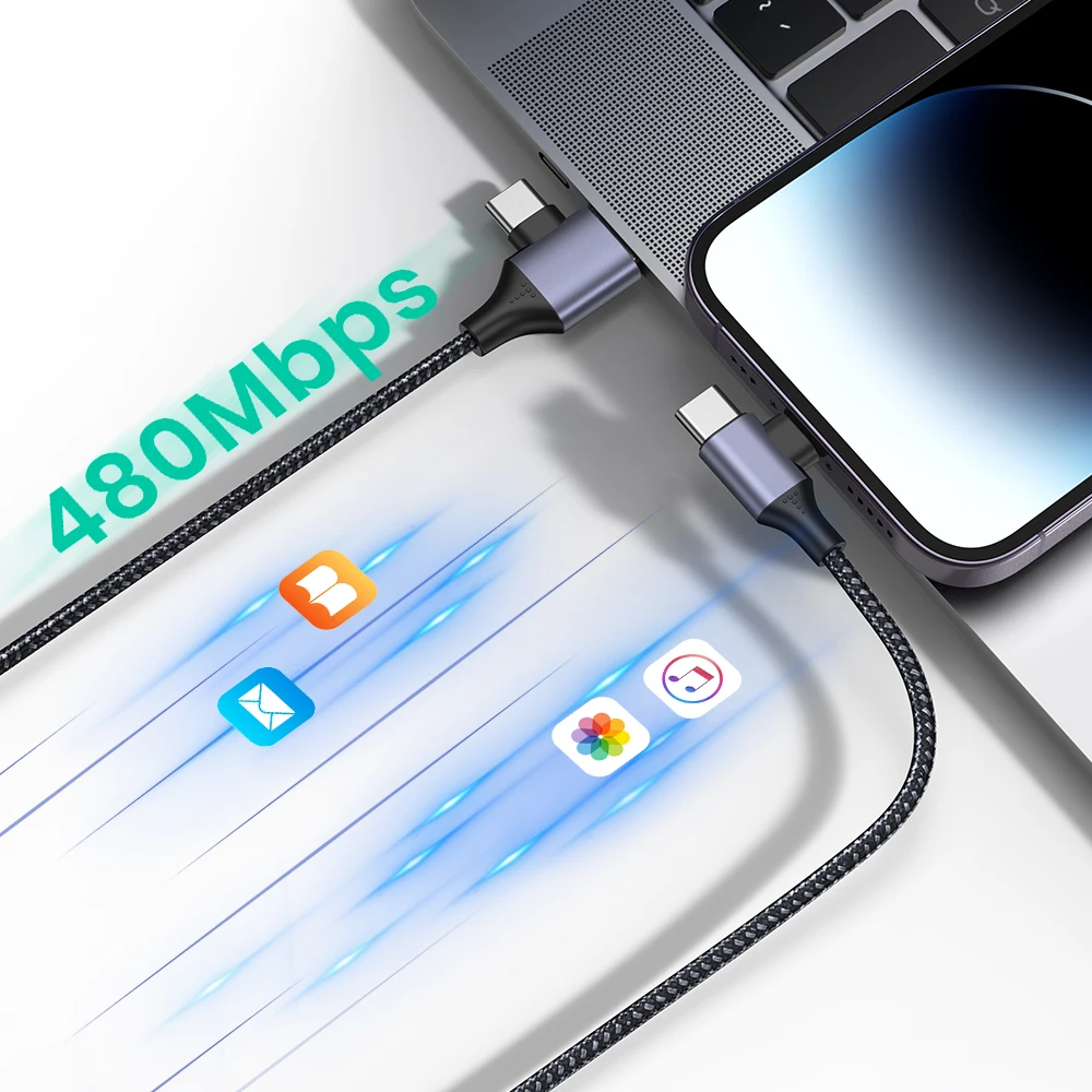 TOPK 2 في 1 USB نوع C إلى USB C كابل آيفون 15 60 واط/3A PD شحن سريع شاحن الحبل لماك بوك Xiaomi سامسونج نوع-C كابل