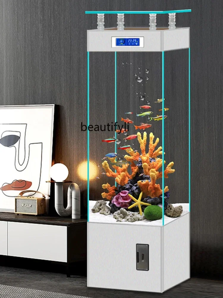 

A38 Super White Glass Smart Fish Tank Living Room Home Vertical Medium Office One-Click Sewage Discharge Aquarium