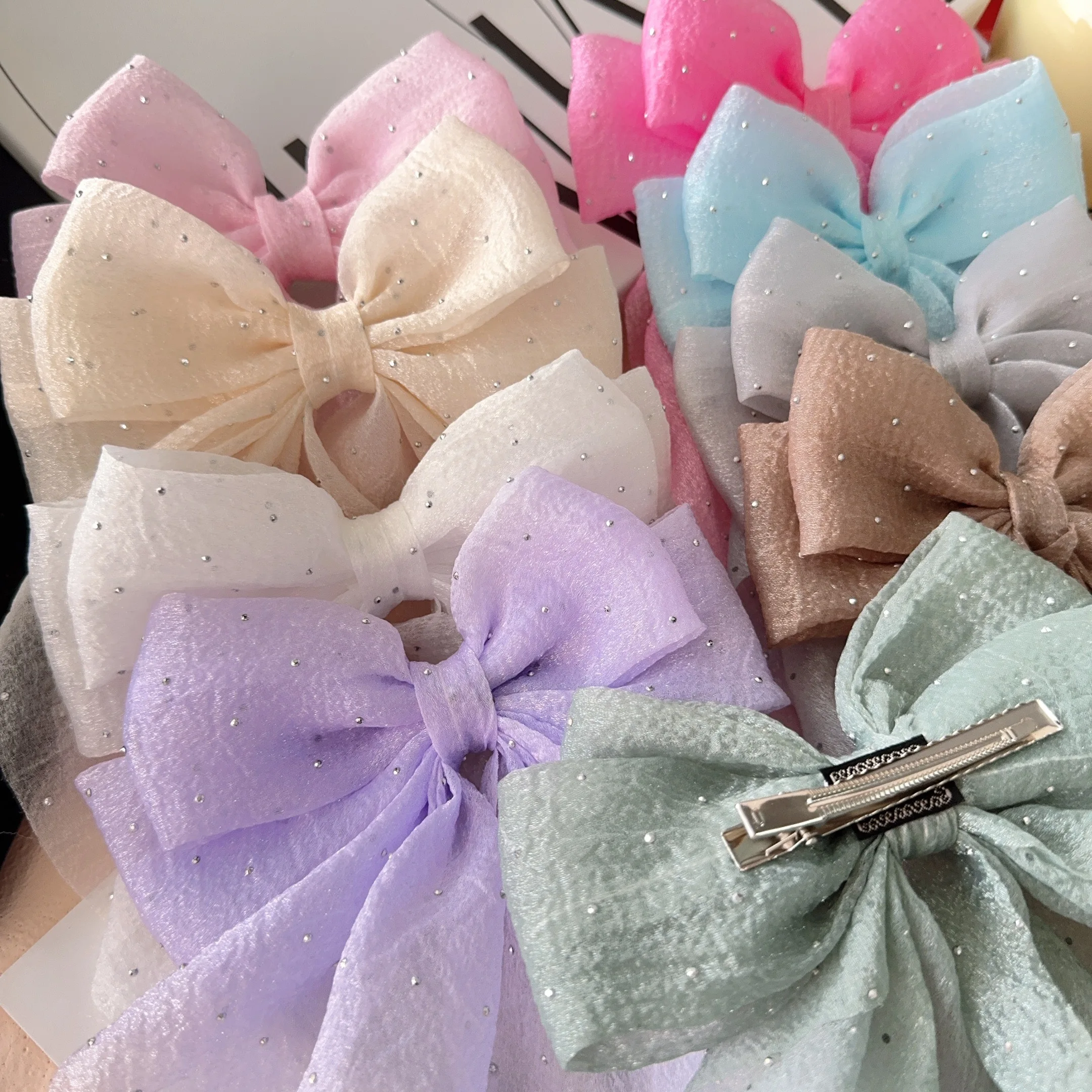 10Colors Elegant Large Bow Ribbon Hair Clip Women Fashion Simple Satin Spring Clip Ponytail Bow Hairpin Girls Hair Accessories