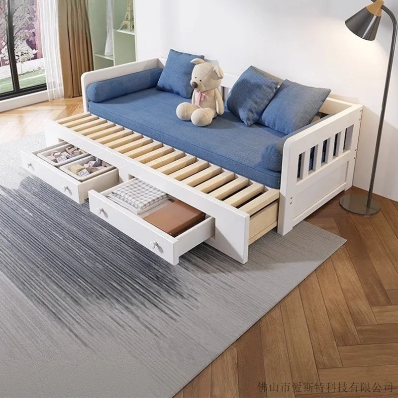Solid wood pull-out sofa bed Small apartment dual-purpose foldable tatami bed Multifunctional single double retractable sofa bed