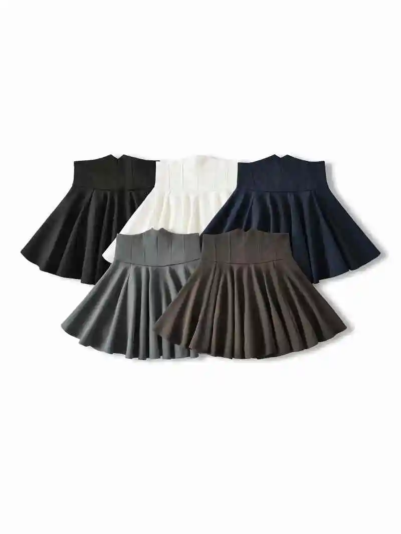 Slimming Fibone aped High Waist f Skirt with A-Line Pleats Prevents Exposure Enhances Leg Length ort Puffy Skirt