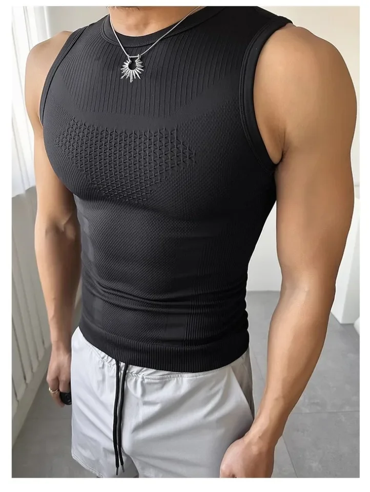 Summer Men's Sleeveless Vest Fitness Sports Vest Seamless High Elastic Breathable Sweat-wicking Quick-drying Outdoor Tights