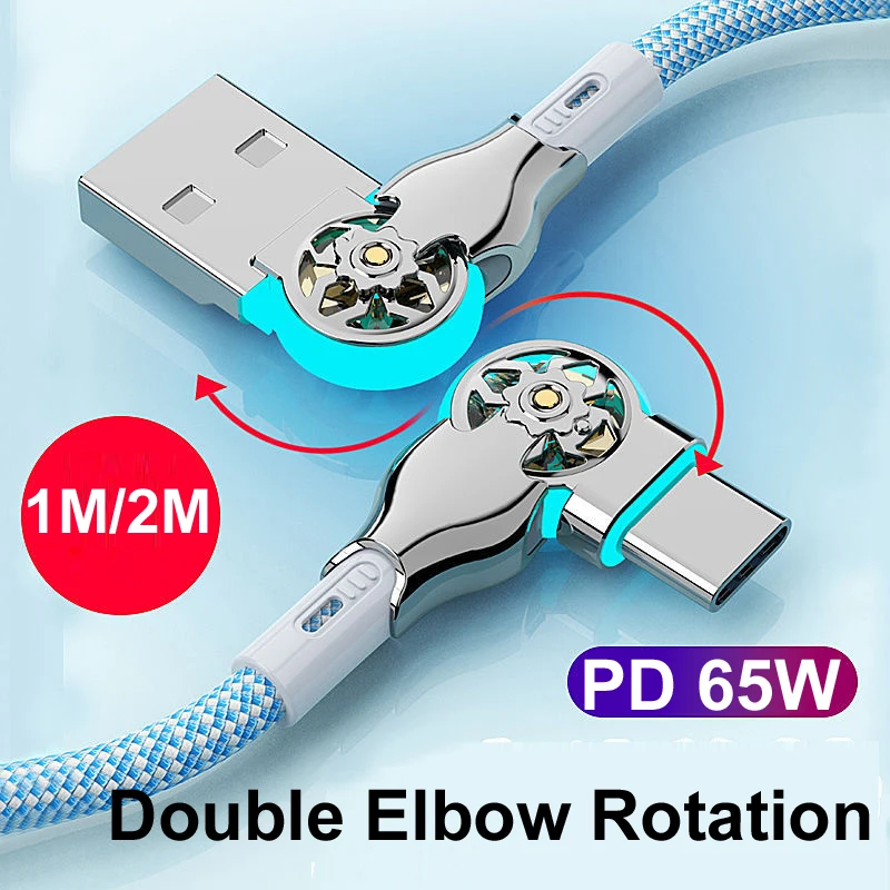 

Braided 1m 2m 65W 6A Fast USB A Typec to Type C Micro Super Fast Charging 180 Degree Elbow Rotation Data 480Mbps Cable For iPho