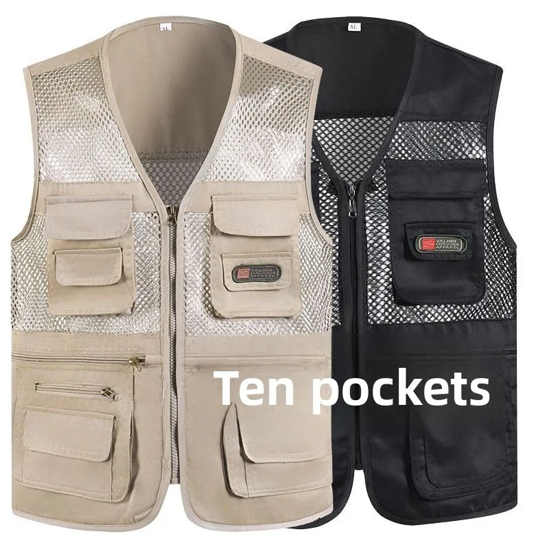 Men's Summer Mesh Vest Loose Quick Dry Photography Fishing Mid-aged And Elderly Shoulder Pad Vest Multi-pocket Workwear