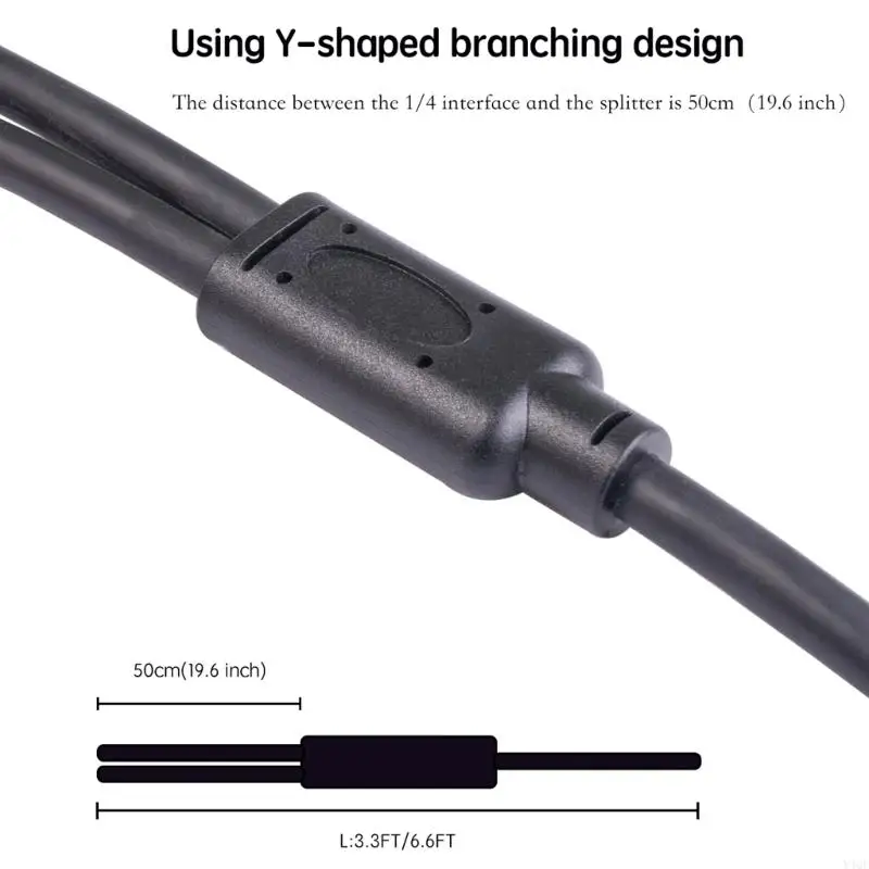 Y4QF 1 3 chân nam- đến 2x 6,35mm ts nam mono mono mono bộ chuyển đổi cáp âm thanh y-splitter 1m 2m