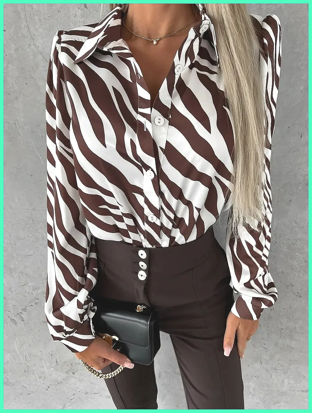 

2025 New Zebra Print Blouse for Women, Lapel Slim Office Shirt, Elegant Irregular Hem Tops