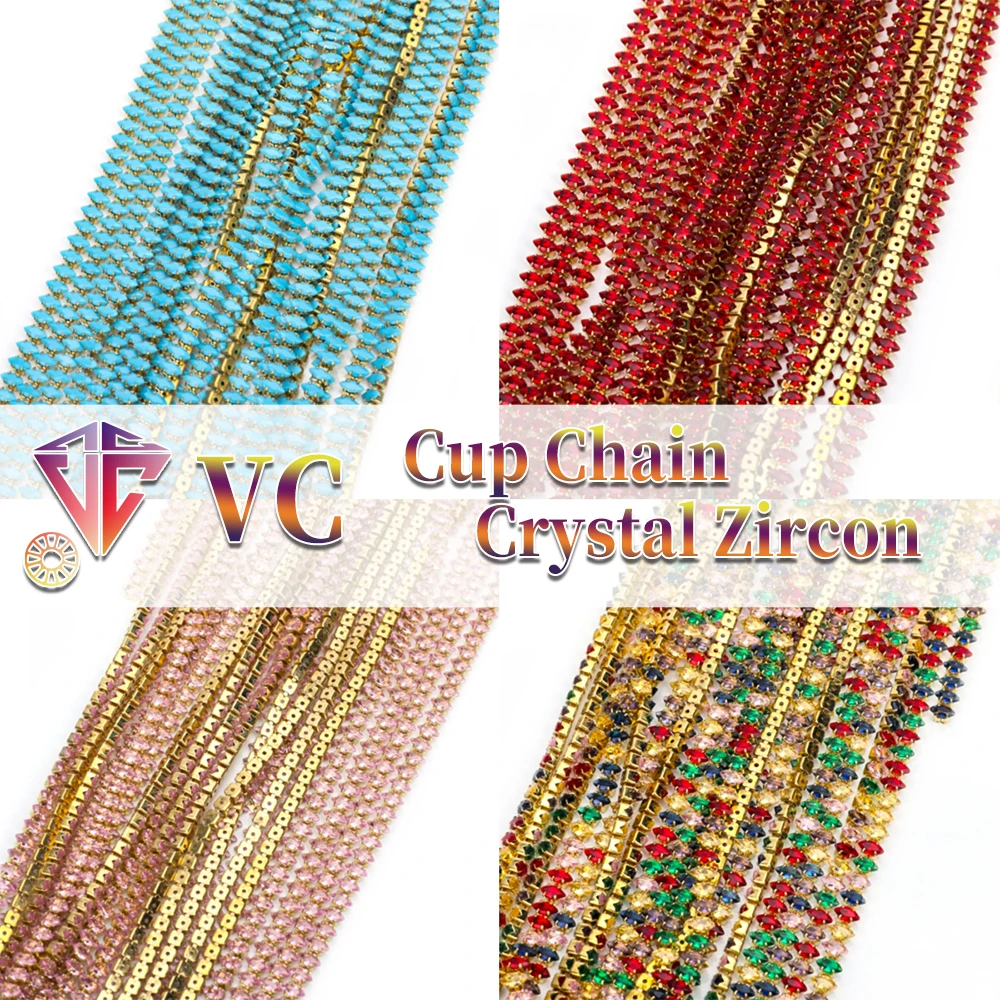 

VC золотой базовый цвет в форме конского глаза, прозрачная цепочка со стразами из циркона, отделка с кристаллами для дизайна ногтей, ювелирные изделия, аксессуары для одежды