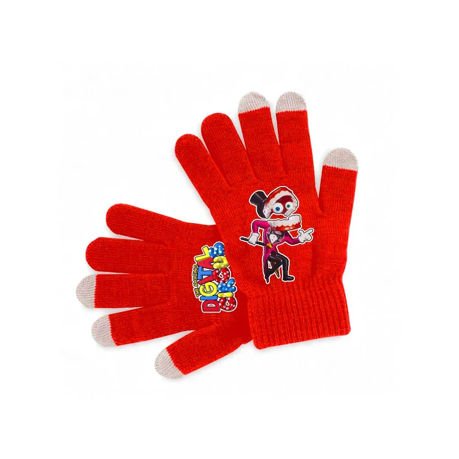 The Amazing Digital Circus Pomni Gloves Anime Cartoon Full Finger Printed Gloves Red Knitted Touch Screen Mitten Christma Gift