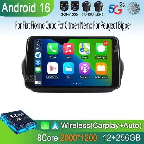 Imagen 2 del producto Radio de coche Android 16 para Fiat Fiorino Qubo, Citroen Nemo, Peugeot Bipper 2008 - 2017, reproductor multimedia estéreo.