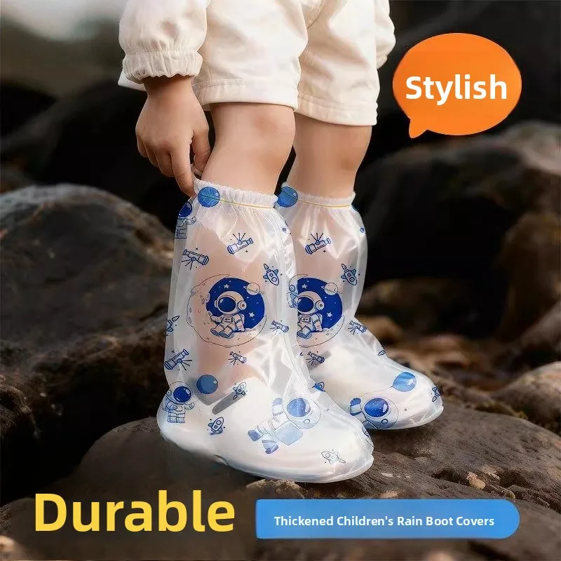 children's-long-tube-foot-covers-waterproof-non-slip-thickened-wear-resistant-outdoor-cartoon-printed-disposable-shoe-covers