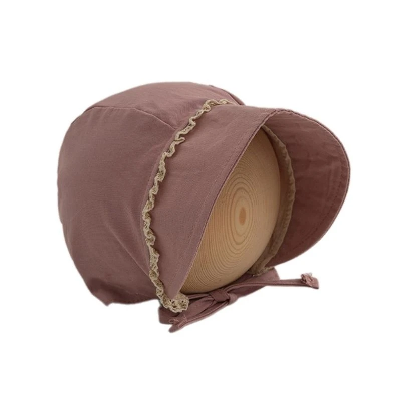 090B Lovely Girls Sun Protections Hat Infant Bonnet with Chin Belt, Spring Summer Baby Caps Headwear for Kids