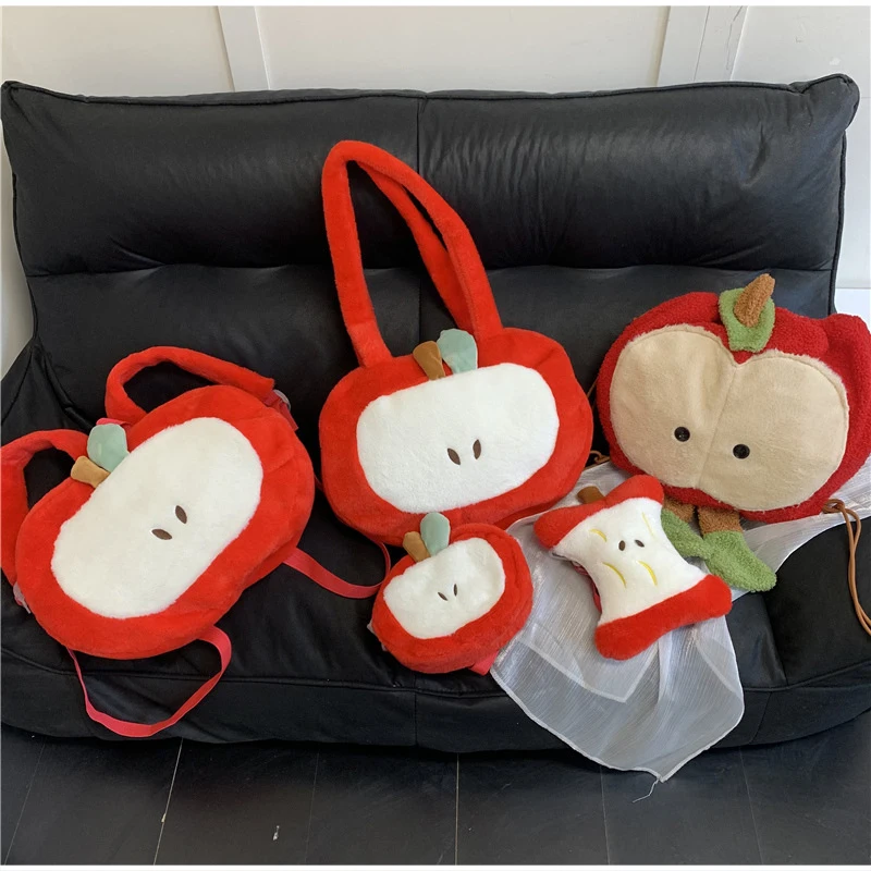 Rucksack und Umhängetasche, süße, niedliche, apfelförmige, leichte Kawaii-Handtasche aus Plüsch für Damen, Schultasche für Mädchen, Tagesrucksack – Detail 2