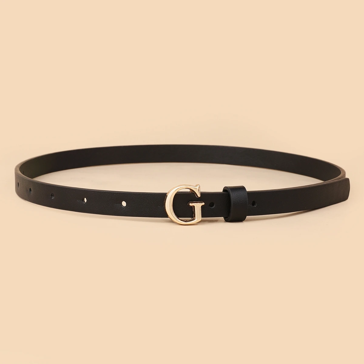 Women high quality design G shape buckle PU leather thin belt with classic gold buckle accessories girl belt