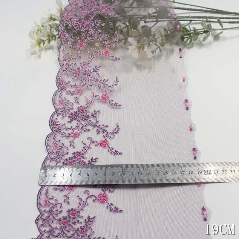 

1 метр необычного фиолетового и синего сетчатого тюля с цветочной вышивкой и кружевной отделкой для нижнего белья, бюстгальтера, нижнего белья, платья