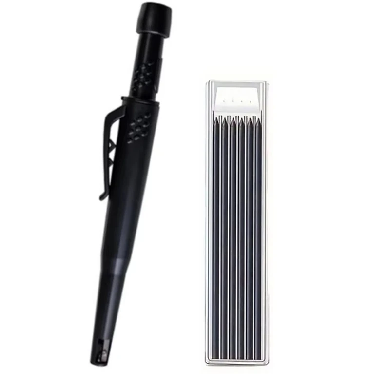 Solid Carpenter Pencil Set 2.8Mm Deep Hole Mechanical Pencil Marker With Built In Sharpener For Carpenter Woodworking