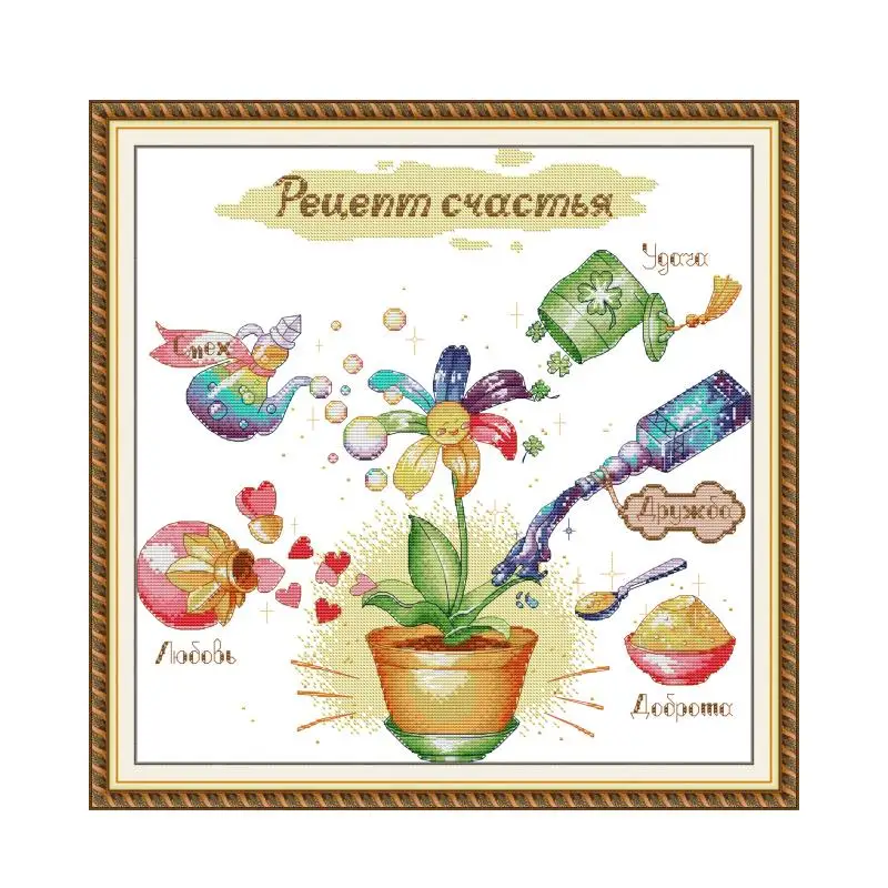 Recipe for Happiness cross stitch kit cartoon 14ct 11ct count print canvas stitches embroidery DIY handmade needlework