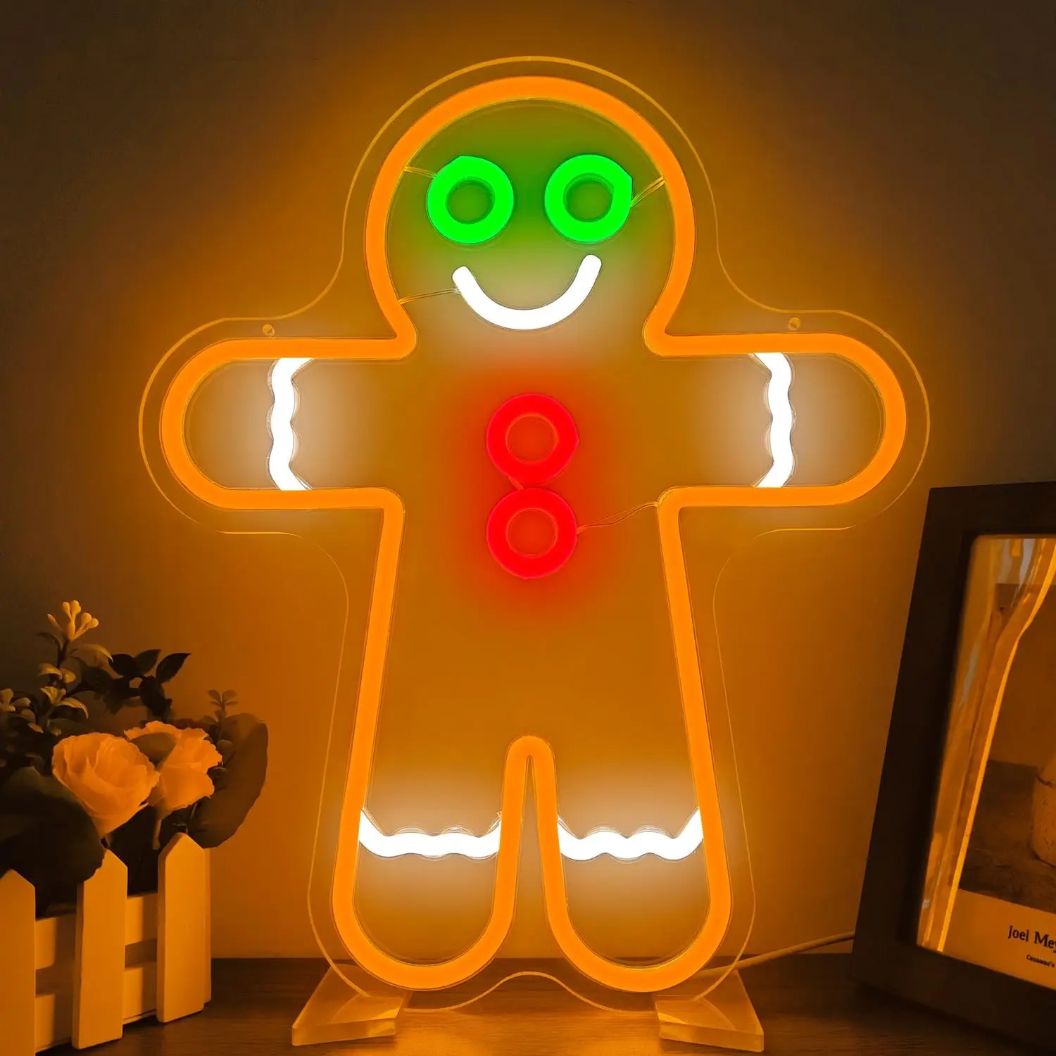 

Gingerbread Man Neon Led Sign Christmas Lights Room Decoration For Xmas Party Bar Kitchen Kid's Bedroom Cute Wall Decor Signs