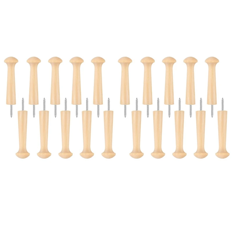 ABRE-20Pcs Wooden Shaker Peg Wood Screw-On Shaker Pegs Unfinished Wood Shaker Racks For Hanging Clothes Hats Towel