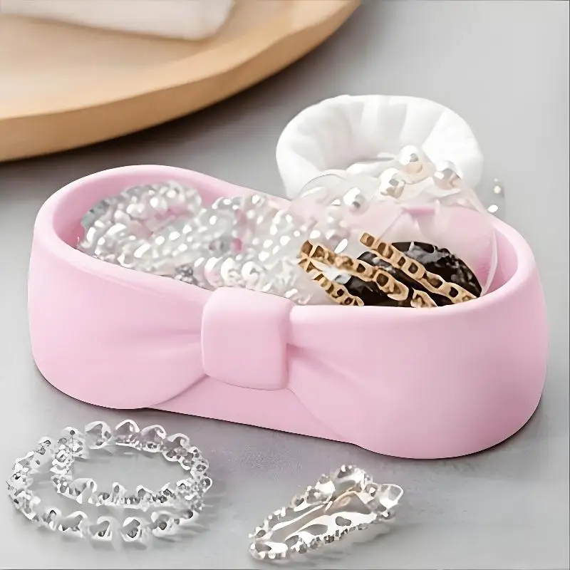 Cute Bow Bathroom Desk Organizer Pink Makeup Desk Tray