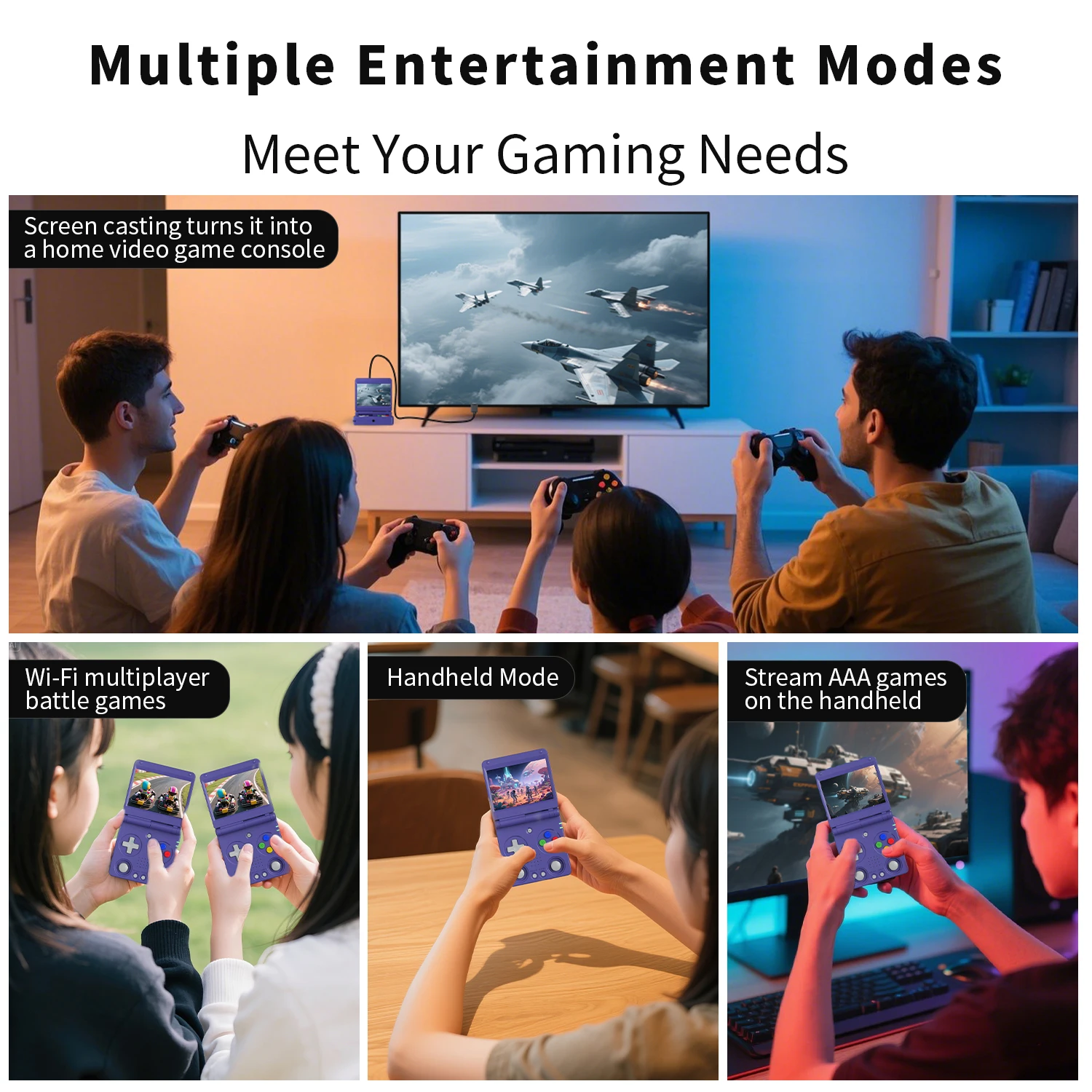 Anbernic RG34XXSP وحدة تحكم ألعاب محمولة قابلة للطي 4.4 بوصة IPS شاشة لينكس 64 بت 3300 مللي أمبير واي فاي مشغل ألعاب فيديو ريترو قابل للطي