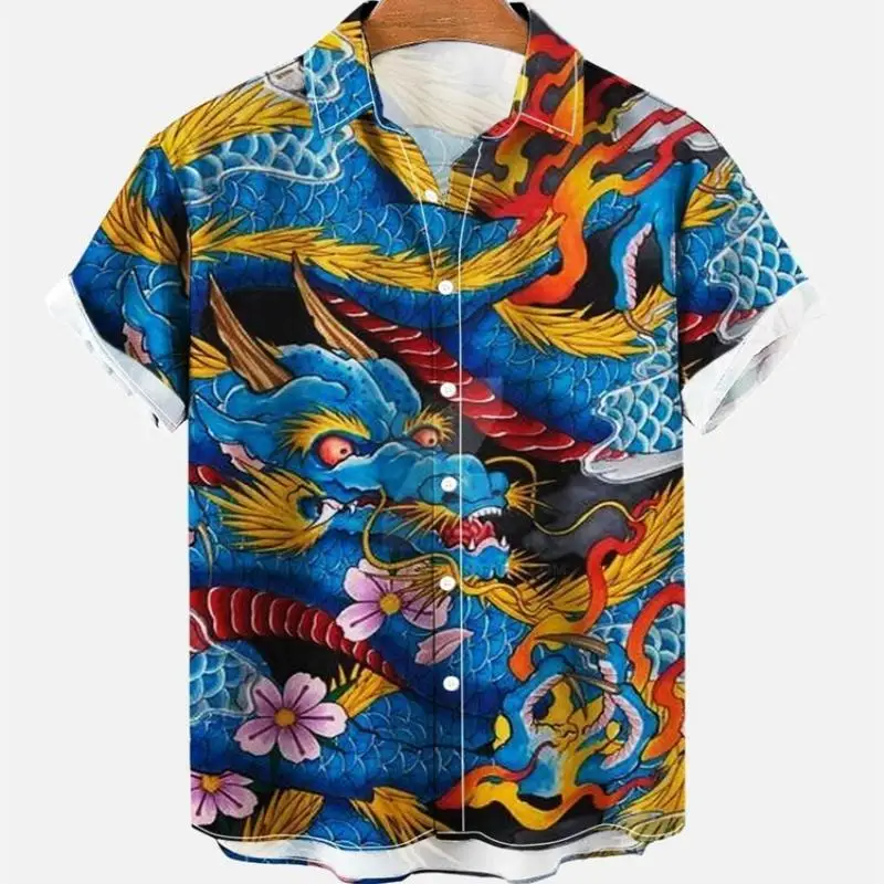 Herren Sommer Animal Print Stilvolle Mode Urlaub Soziale Blumen Hawaii Kurzarmhemden Elegante Vintage Freizeitkleidung